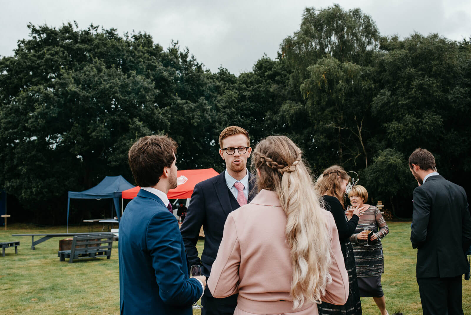 Guests chatting at Shropshire wedding