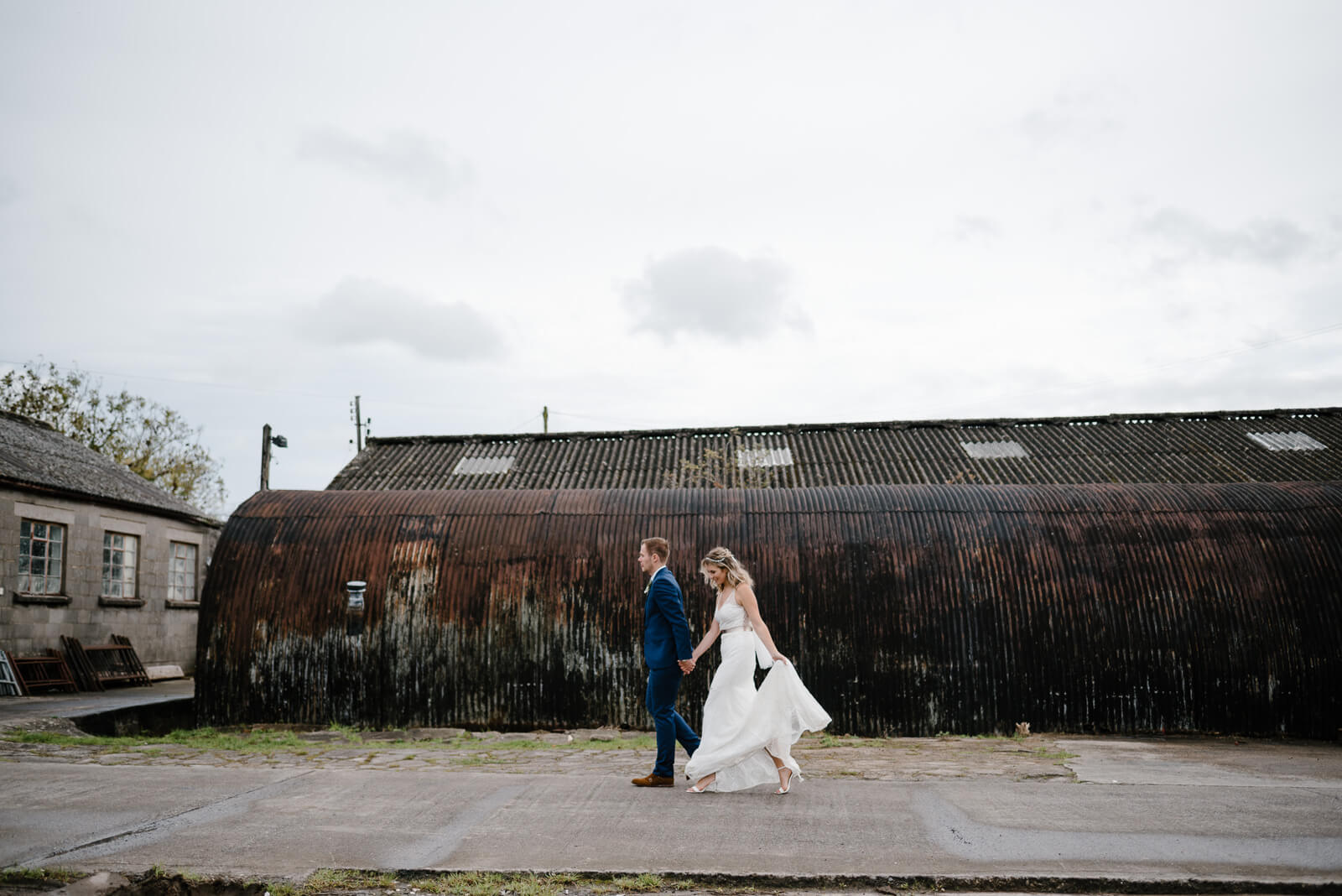 modern wedding portraits in an old industrial factory in Wiltshire