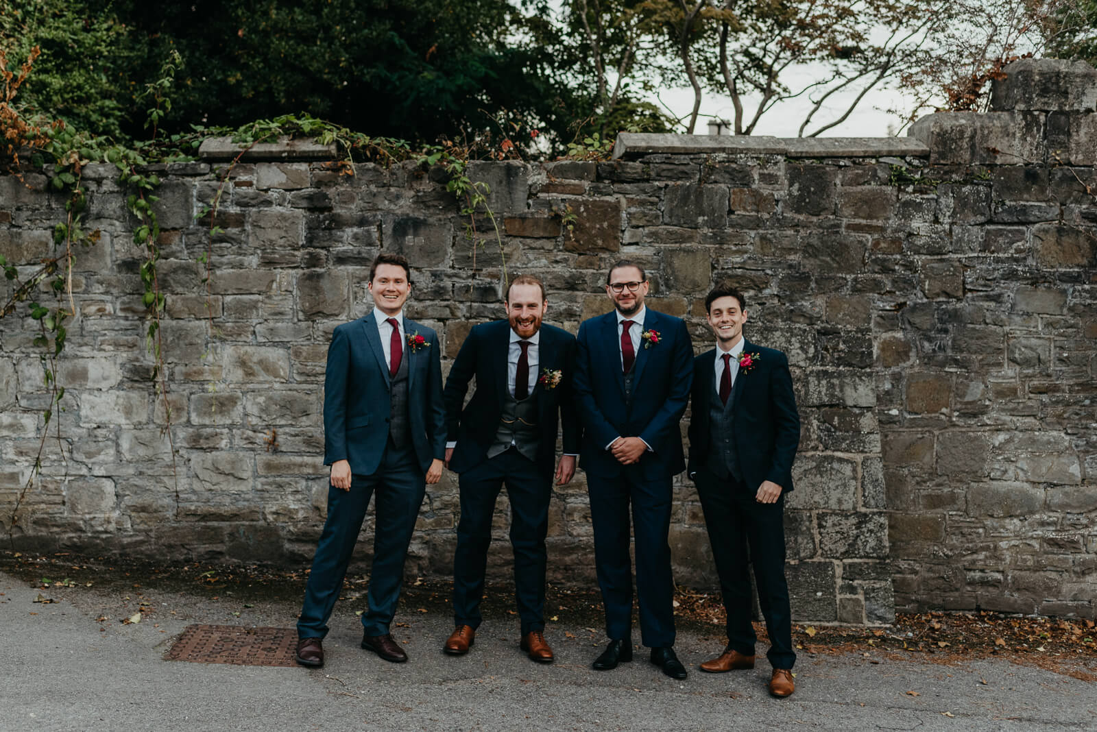 Groomsmen group photo at Insole Court in Cardiff